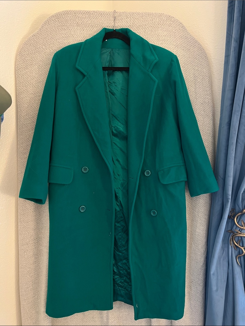100% Wool Kelly Green Women’s Double-Breasted Coat